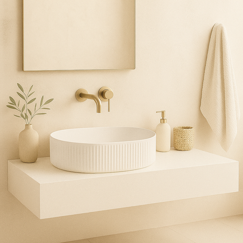 Fluted Oval Above-Counter Basin Ribbed Ceramic Design