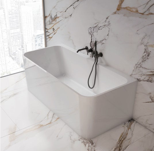 HELIX-140 Back to Wall Freestanding Bath – 1400mm Gloss White Modern Acrylic Tub