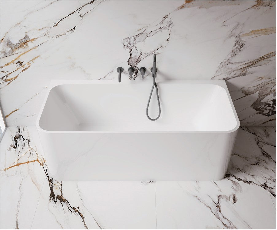 HELIX-140 Back to Wall Freestanding Bath – 1400mm Gloss White Modern Acrylic Tub