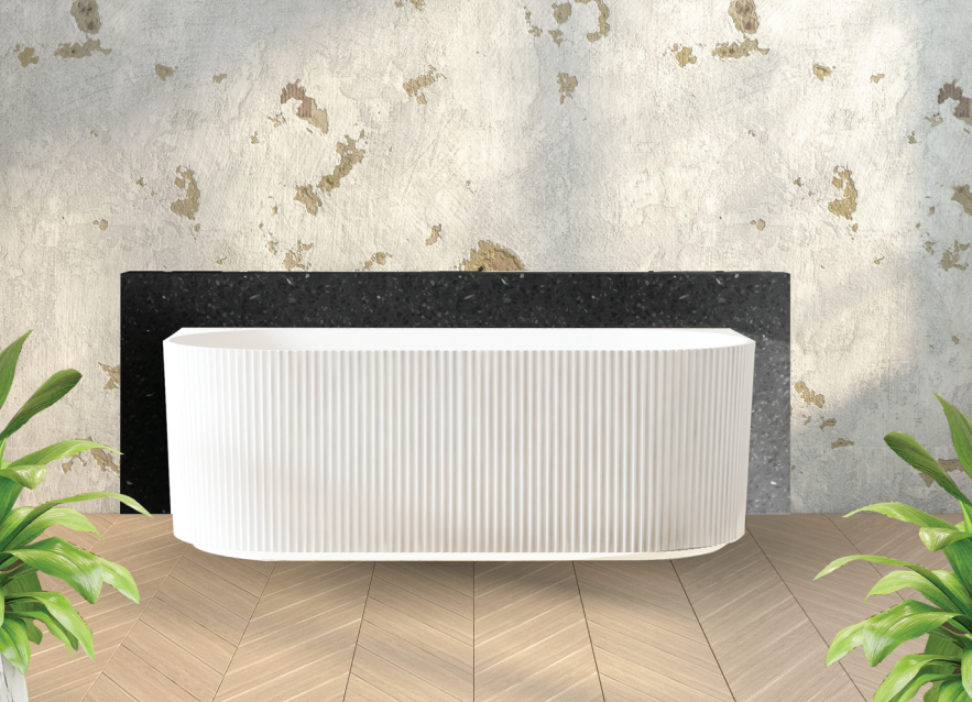 Kira-170 Freestanding Bath – 1700mm Back-to-Wall Acrylic Bathtub with Fluted Vertical Finish