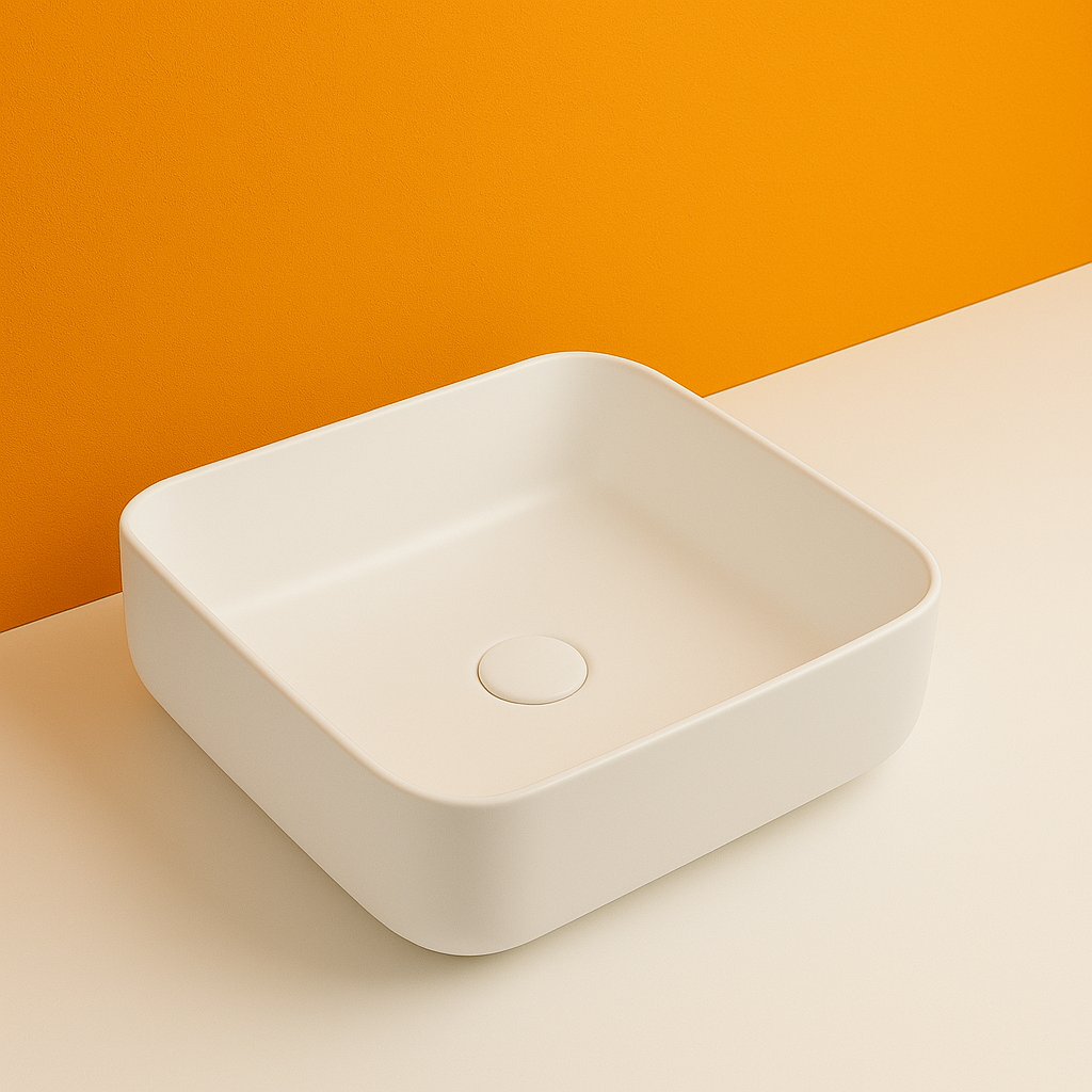 Modern Rectangular Countertop Ceramic Basin – Premium Matt Finish with Tap Hole 390mmx390mmx140mm