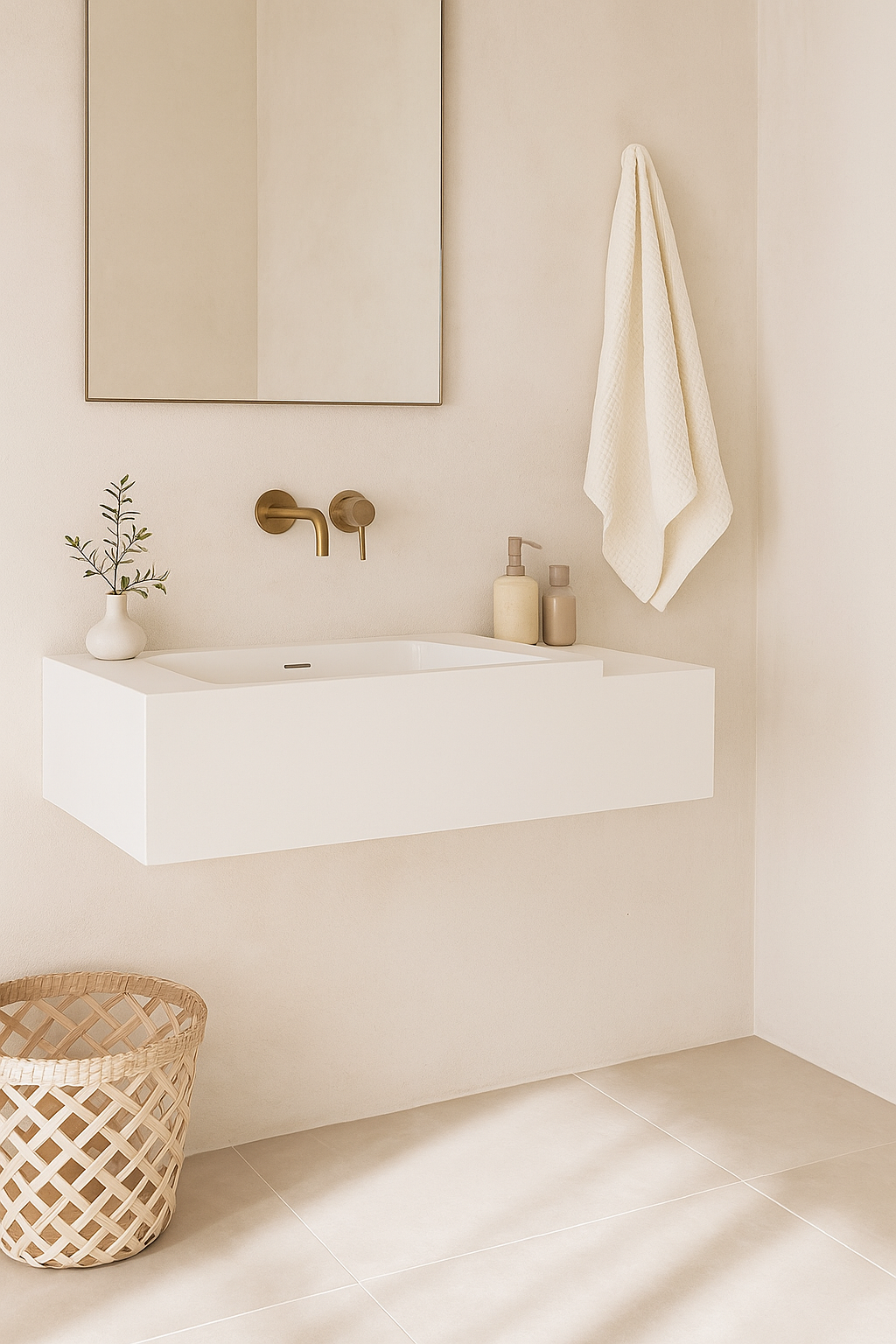 Rectangular Poly Marble Basin – Wall-Mount or Countertop Installation 650mmx400mmx200mm