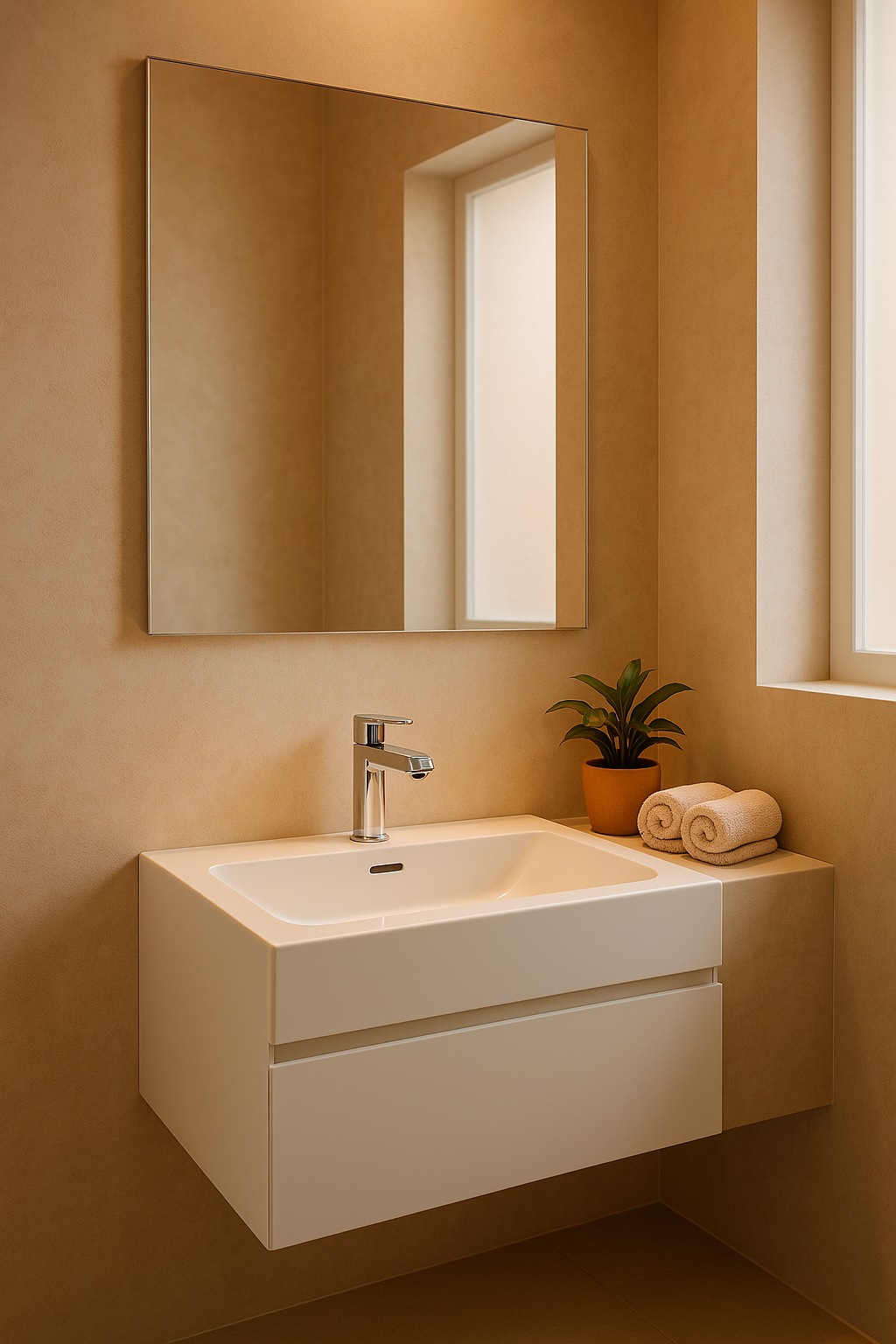Rectangular Poly Marble Basin – Wall-Mount or Countertop Installation 650mmx400mmx200mm