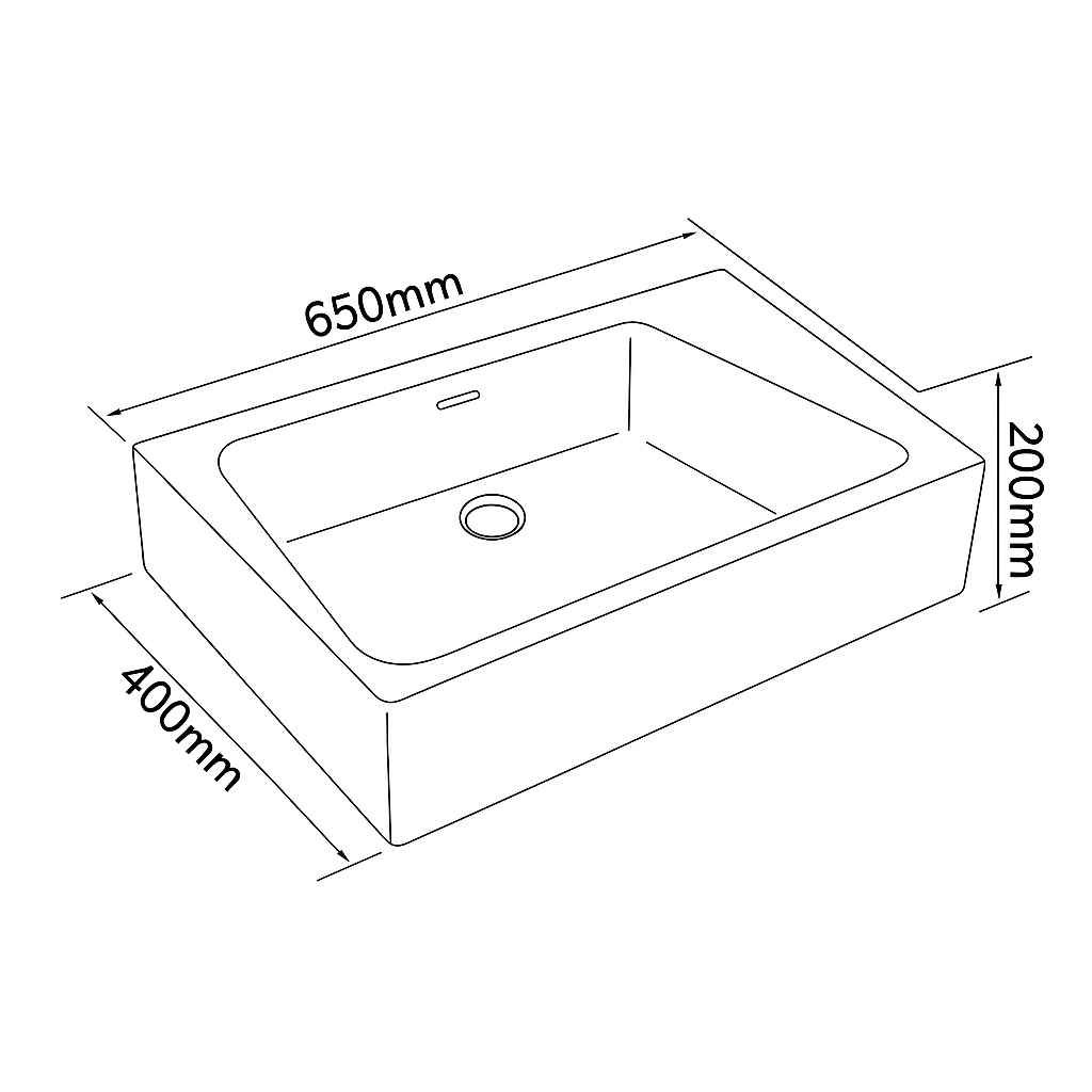 Rectangular Poly Marble Basin – Wall-Mount or Countertop Installation 650mmx400mmx200mm