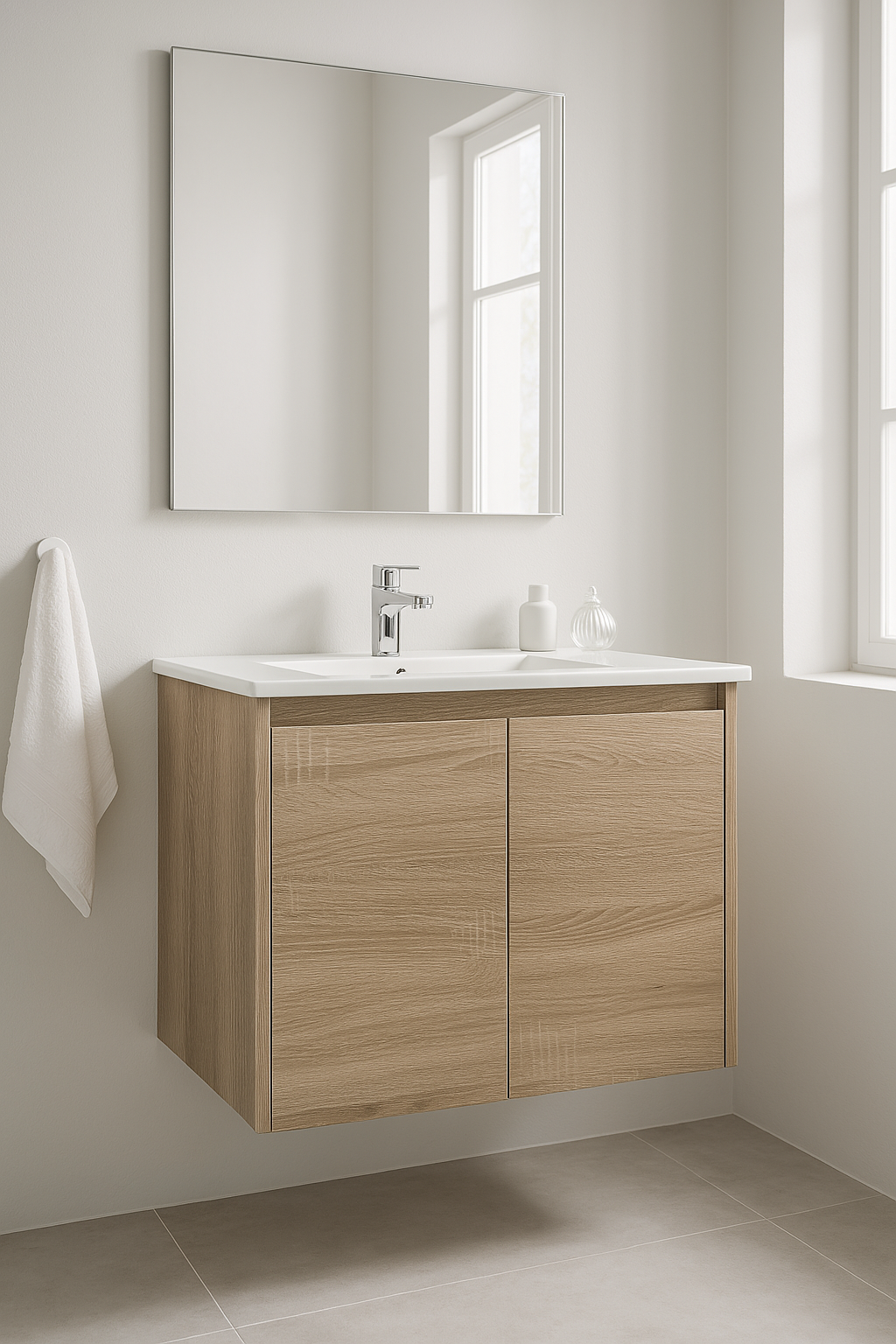 Royce 600A1 Wall Hung Vanity 460mm  – Timber Look Melamine Finish with Soft Close Drawers
