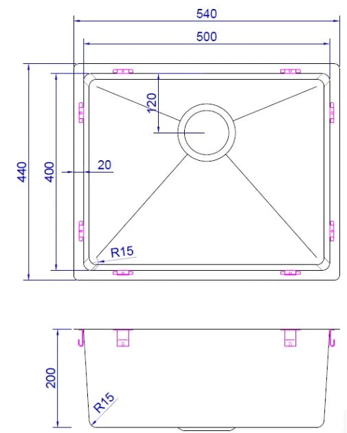 Drop In / Under Mounted Sink 540*440*200mm