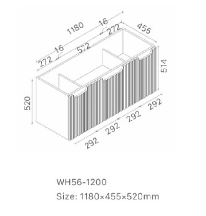 Duplex Wall Hung Vanity 1200mm – Grooved Panel Design with Organisers