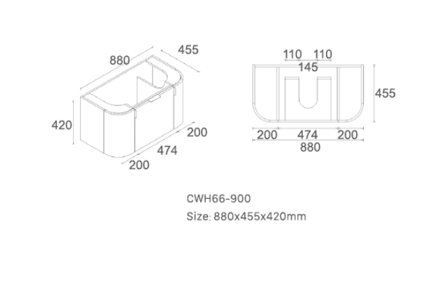 Plateau 460mm Wall Hung Vanity 900mm– Curved Drawer Design in Matt White or Natural Timber