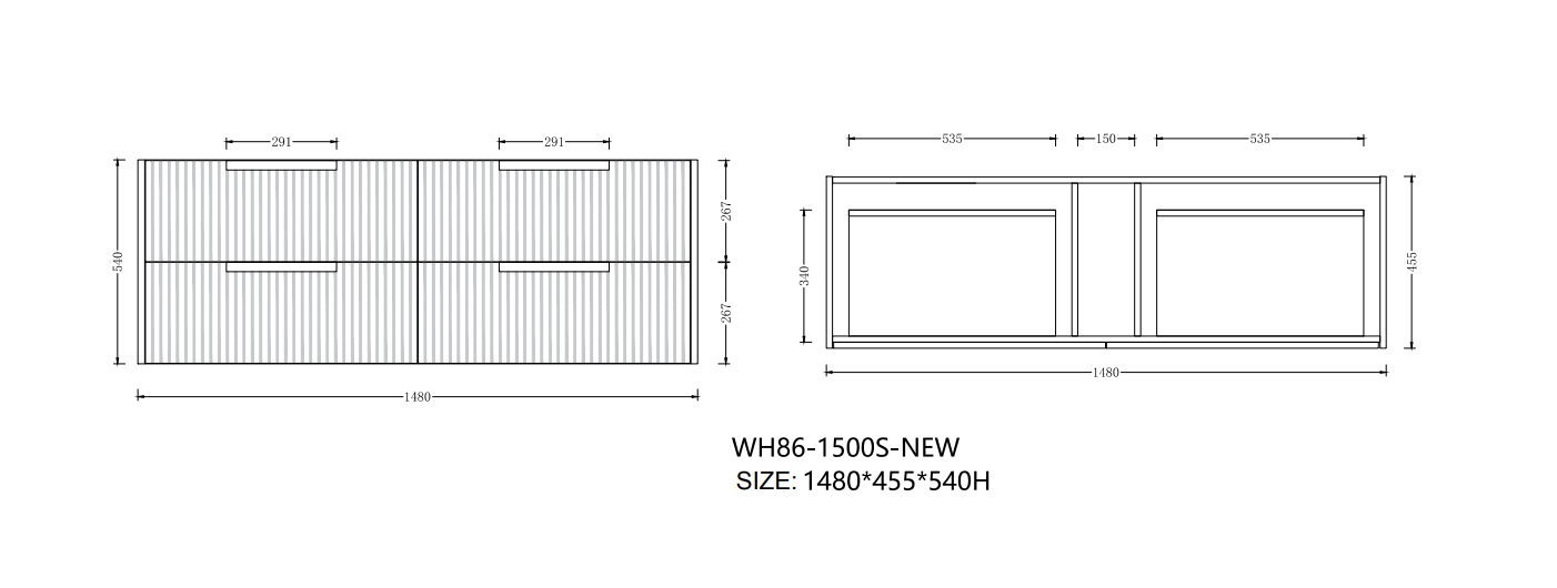 Elena 460mm Wall Hung Vanity 1500mm– Grooved Panel Design in Antica Timber, Matt White & Matt Black