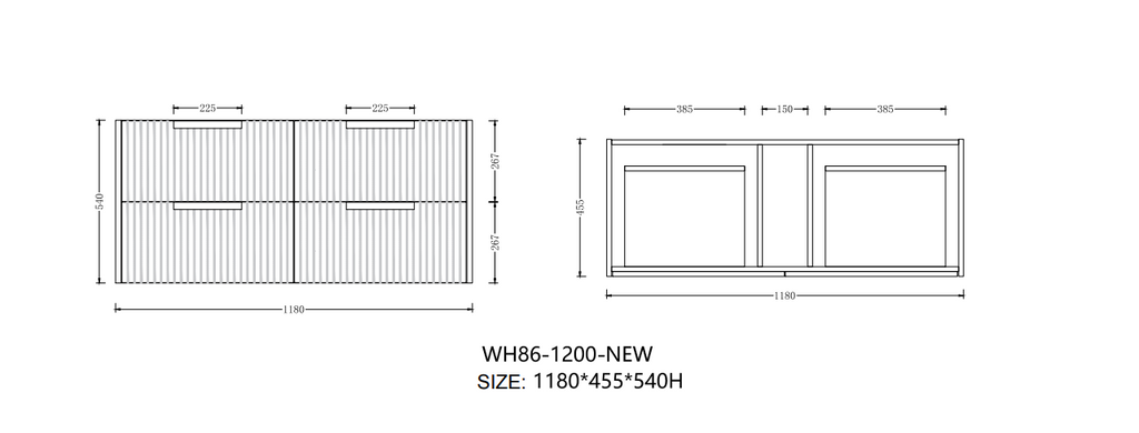 Elena 460mm Wall Hung Vanity 1200mm– Grooved Panel Design in Antica Timber, Matt White & Matt Black