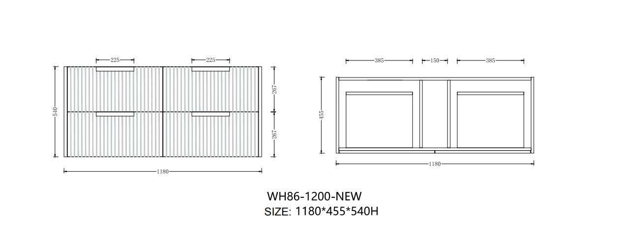 Elena 460mm Wall Hung Vanity 1200mm– Grooved Panel Design in Antica Timber, Matt White & Matt Black
