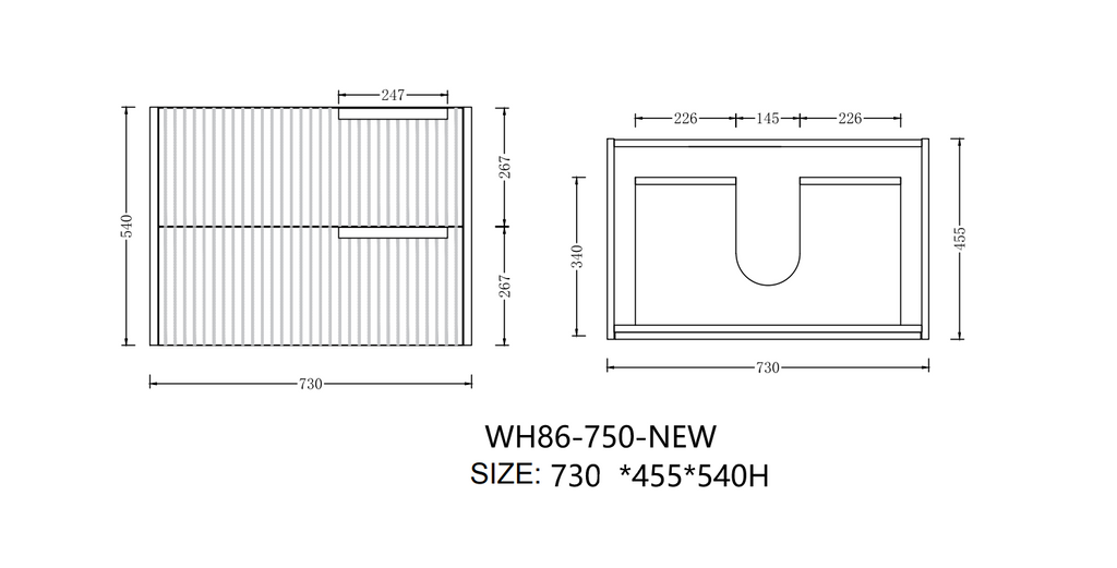 Elena 460mm Wall Hung Vanity 750mm– Grooved Panel Design in Antica Timber, Matt White & Matt Black
