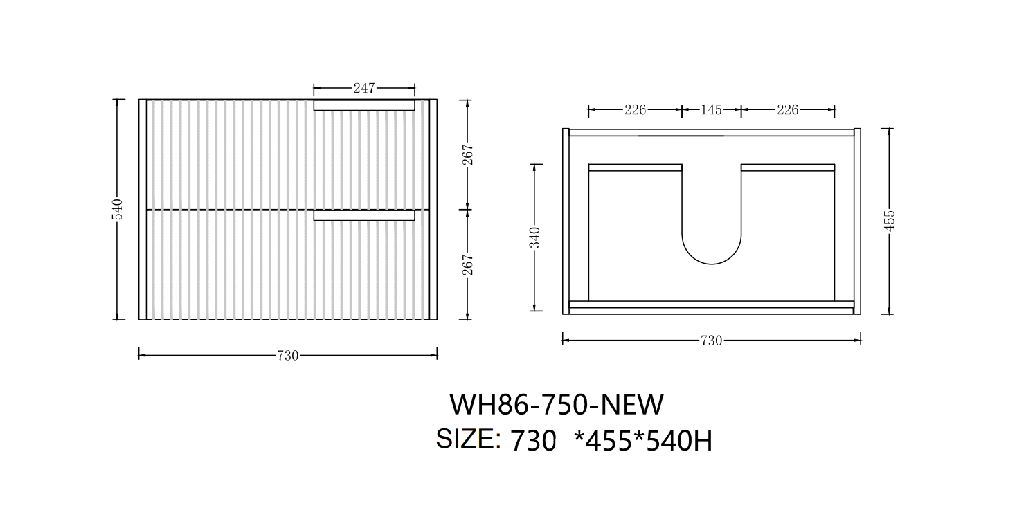 Elena 460mm Wall Hung Vanity 750mm– Grooved Panel Design in Antica Timber, Matt White & Matt Black
