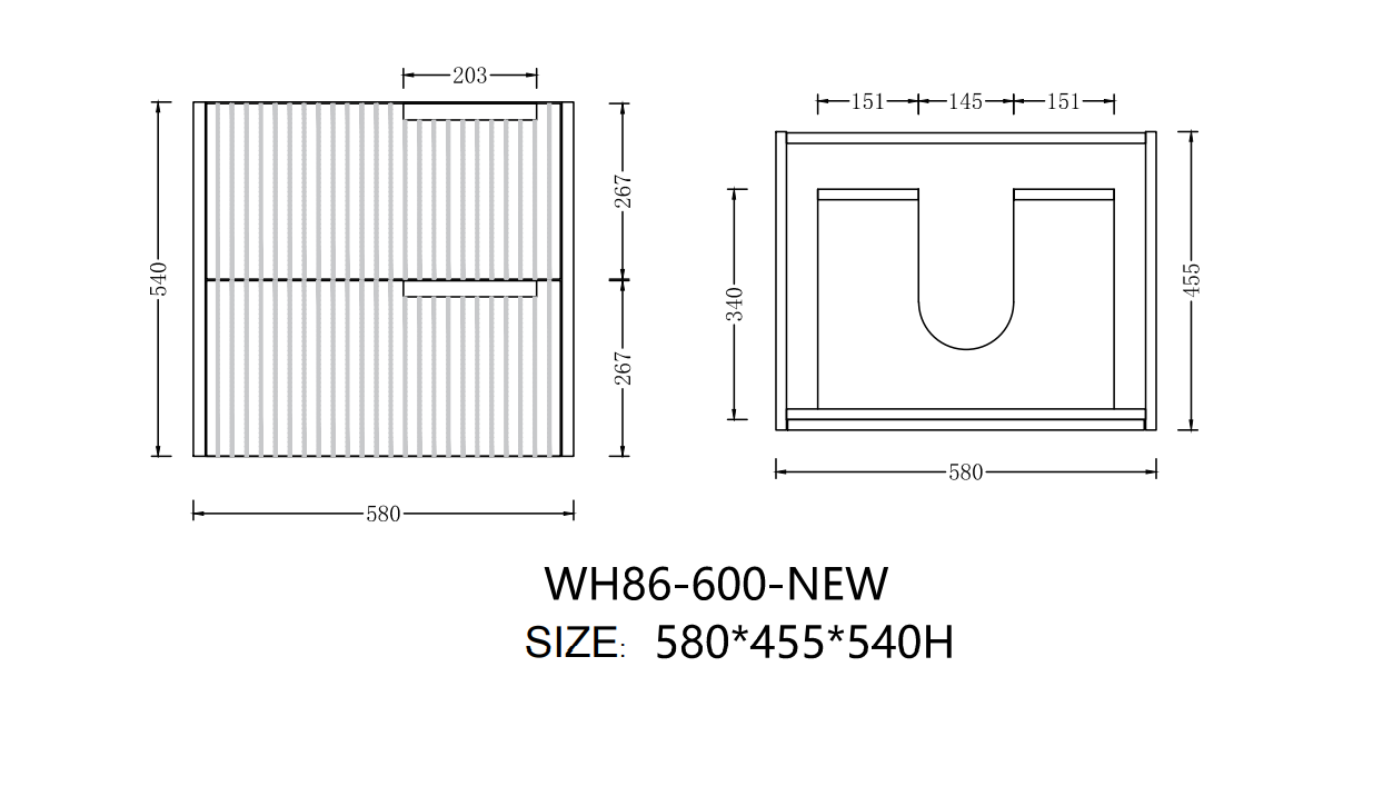 Elena 460mm Wall Hung Vanity 600mm– Grooved Panel Design in Antica Timber, Matt White & Matt Black