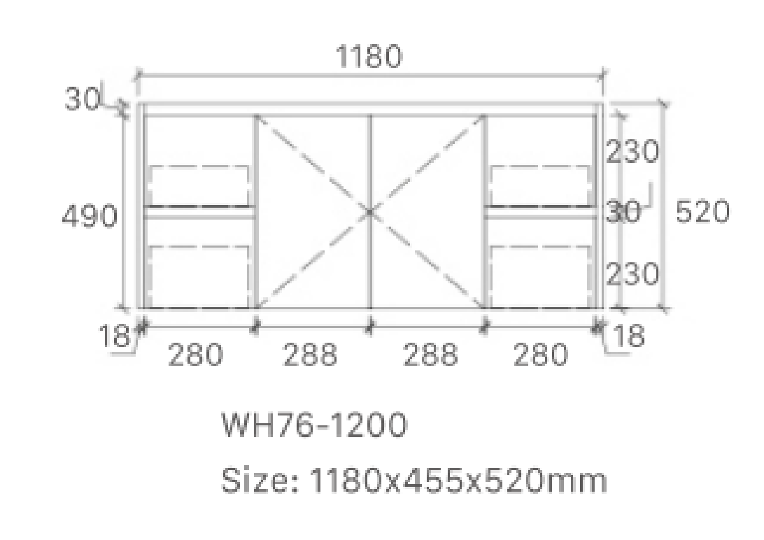 Luna 1200WD-SD Wall Hung Vanity 460mm  – Modern Floating Bathroom Cabinet