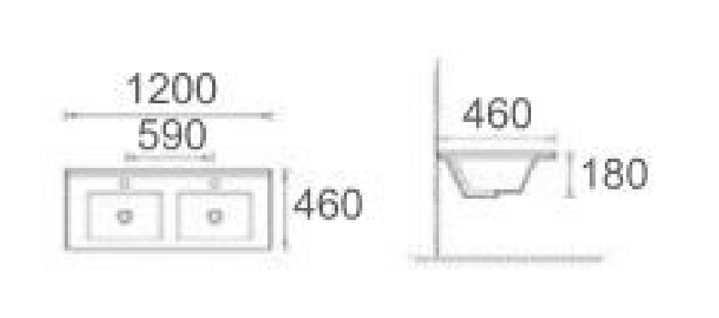 Double Bowl Ceramic Vanity Basin – 1200mm Slimline Top with 1 Tap Hole Per Bowl 1200mmx460mmx200mm