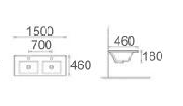 Double Bowl Ceramic Vanity Basin – Wide with Slimline Top & 1TH Per Bowl 1500mmx460mmx200mm