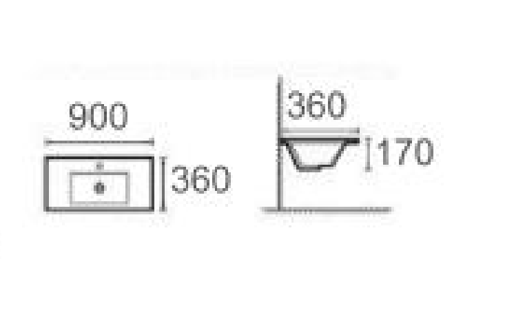 Ceramic Vanity Basin – Gloss White Top with Single Tap Hole 900mmx360mmx190mm