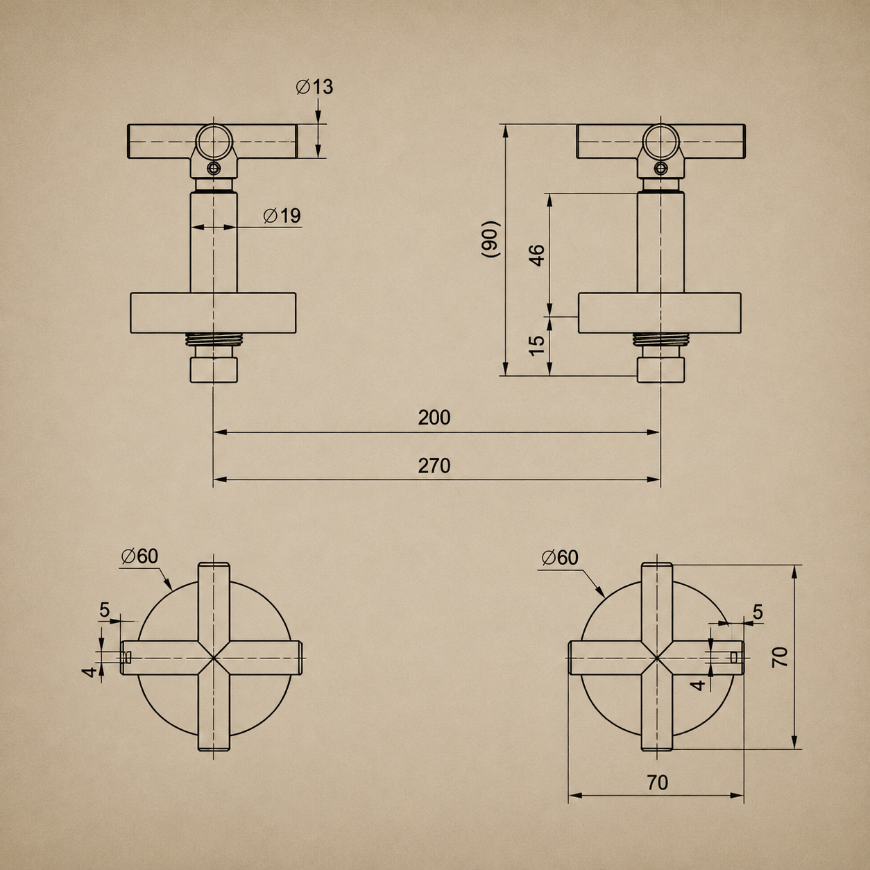 Valencia Brushed Nickel Cross Handle Taps
