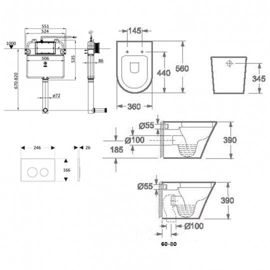 Sirena In-Wall Toilet Suite | Wall Hung Toilet with Concealed Cistern