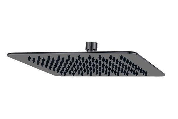 Black Square Shower Head, 250mm size with rubber nipples for an even water distribution, ideal for creating a luxurious rainfall shower experience.