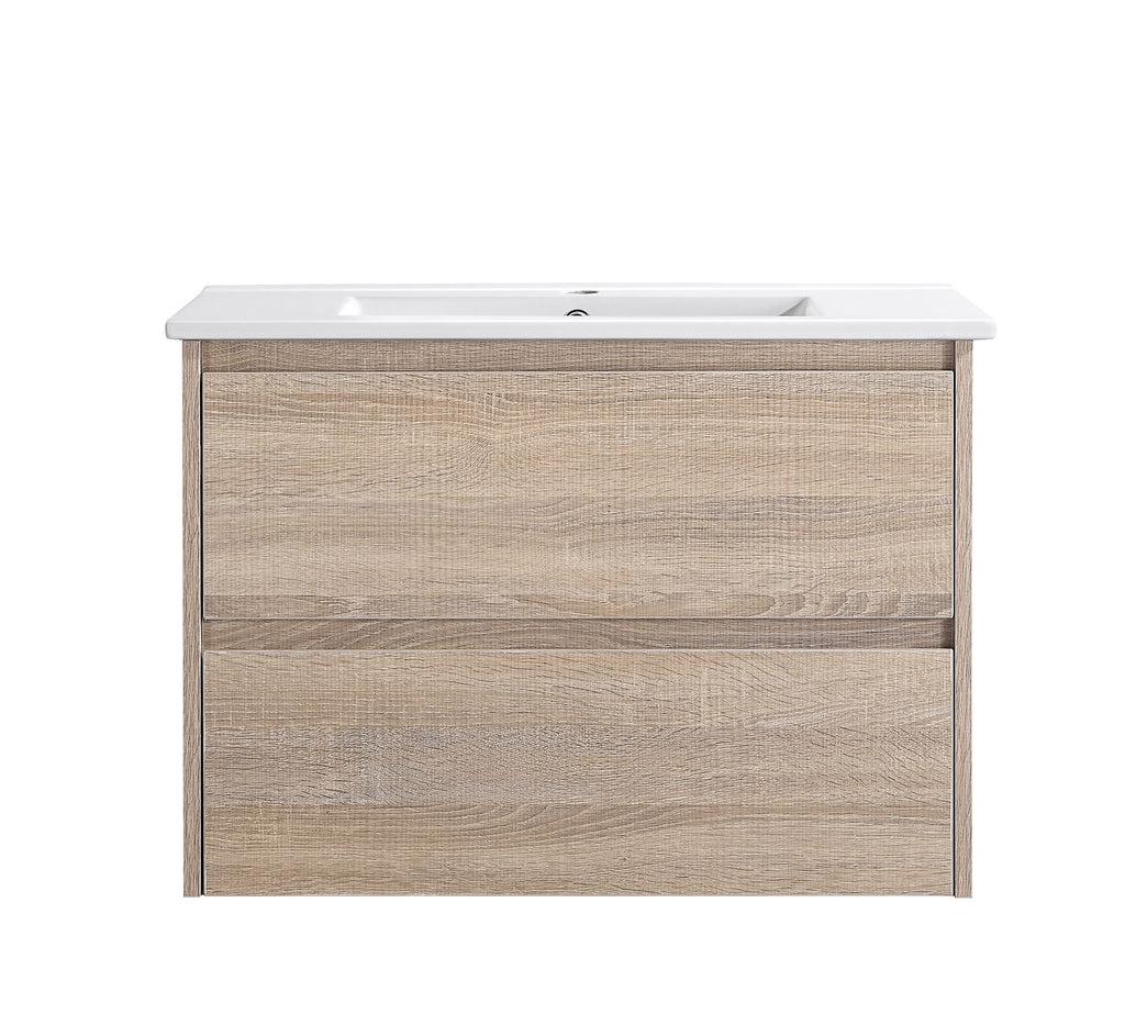 Mina 750A1 Wall Hung Vanity 460mm – Timber Look Melamine Finish with Soft Close Drawers