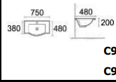 Semi-Recessed Vanity Top – Ceramic Slimline Basin with Mini Thick Edge750mmx480mmx200mm